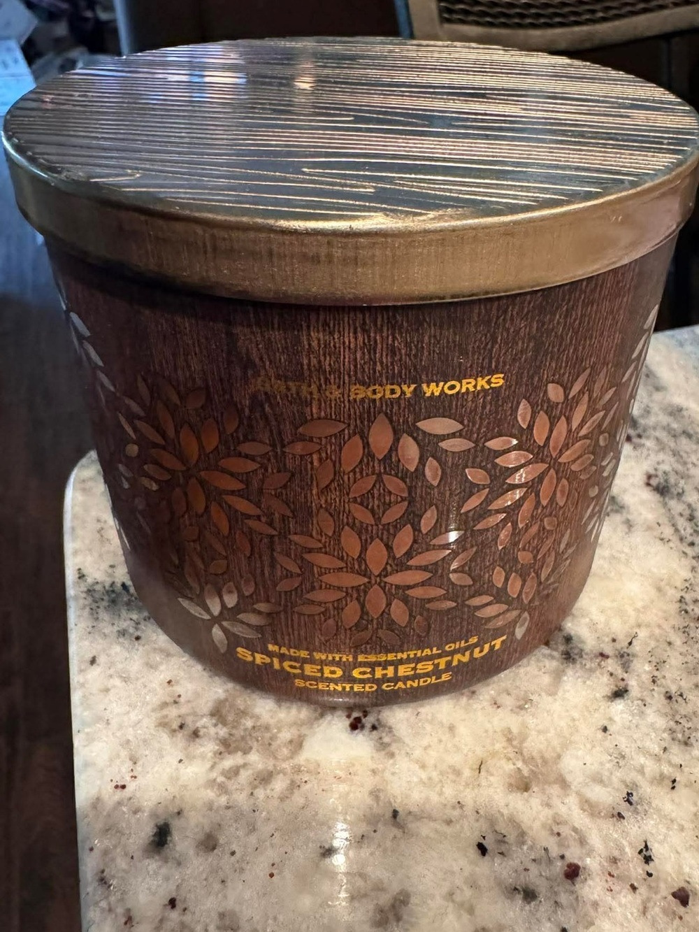 Bath & Body spiced chestnut Works Brown & Gold Decorative Scented Candle Jar